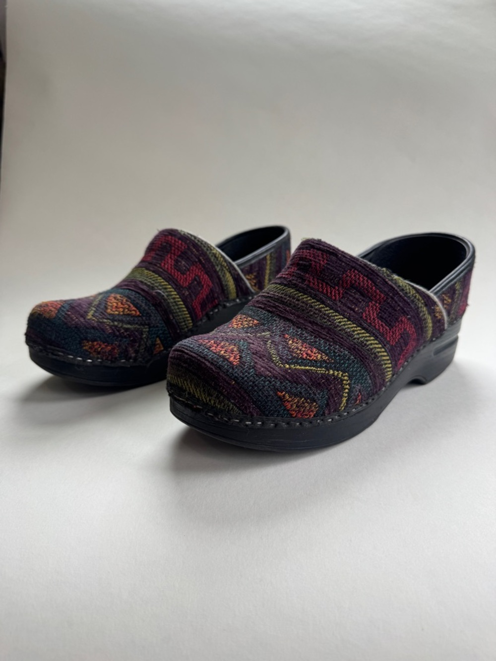 Dansko Multicolor Woven Clogs - Black, Burgundy, Green, Orange